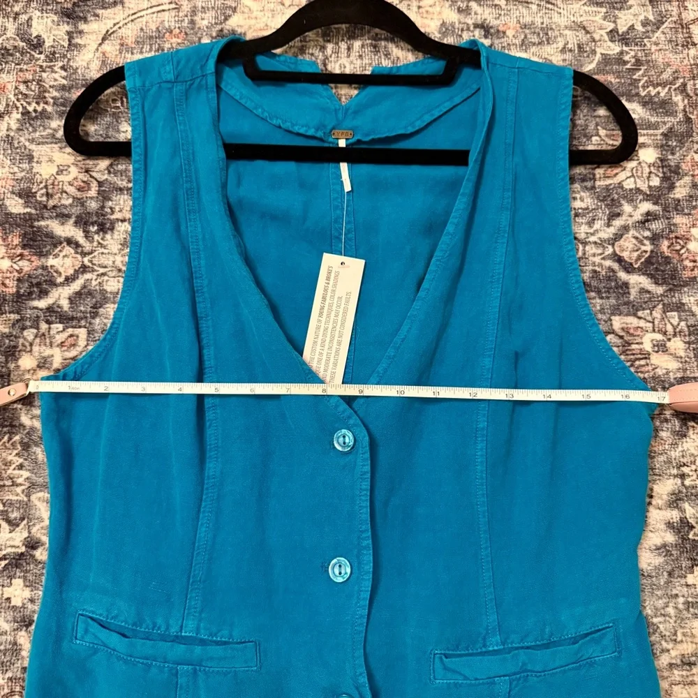 Young Fabulous & Broke| NWT Women’s Size large Linen Blend Cerulean Blue Vest - Picture 6 of 8